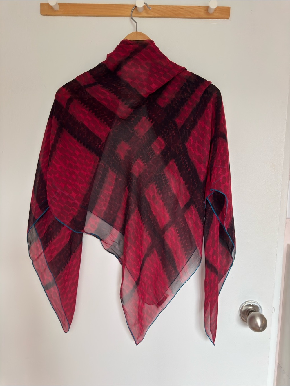Authentic Burberry Red/Black Sheer silk Scarf Shawl